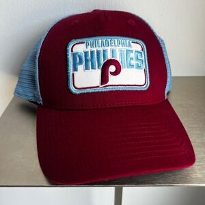 Fan Favorite Philadelphia Phillies Cooperstown Trucker Hat Maroon Blue Snapback